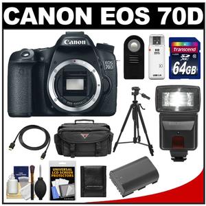 Canon EOS 70D Digital SLR Camera Body with 64GB Card + Battery + Case + Flash + Tripod + HDMI Cable + Accessory Kit