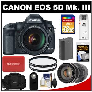 Canon EOS 5D Mark III Digital SLR Camera with EF 24-105mm L IS USM Lens with EF 70-300mm IS Lens + 32GB Card + Battery + Case + Filters + Remote + Accessory Kit