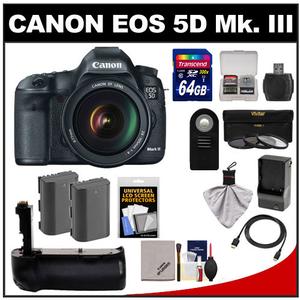 Canon EOS 5D Mark III Digital SLR Camera with EF 24-105mm L IS USM Lens with 64GB Card + 2 Batteries & Charger + Grip + 3 Filters + HDMI Cable + Accessory Kit