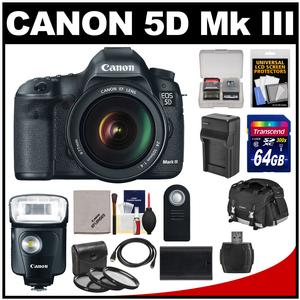Canon EOS 5D Mark III Digital SLR Camera with EF 24-105mm L IS USM Lens with 320EX Flash/LED Video Light + 64GB Card + Case + Battery & Charger Kit
