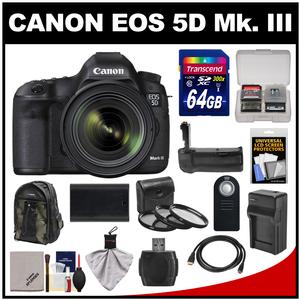 Canon EOS 5D Mark III Digital SLR Camera with EF 24-70mm f/4.0L IS USM Lens & 64GB Card + Backpack + Grip + Battery & Charger + HDMI Cable + 3 Filters Kit