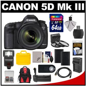 Canon EOS 5D Mark III Digital SLR Camera with EF 24-70mm f/4.0L IS USM Lens & 64GB Card + Batteries + Charger + Backpack + Flash + Grip + 3 Filters + Accessory Kit