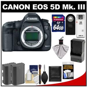 Canon EOS 5D Mark III Digital SLR Camera Body with 64GB Card + 2 Batteries + Charger + Remote + Accessory Kit