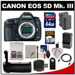 Canon EOS 5D Mark III Digital SLR Camera Body with 64GB Card + 2 Batteries & Charger + Grip + HDMI Cable + Accessory Kit