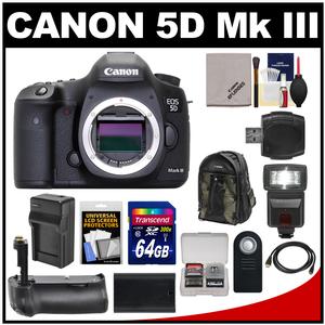 Canon EOS 5D Mark III Digital SLR Camera Body with 64GB Card + Flash + Grip + Battery & Charger + Backpack + Kit