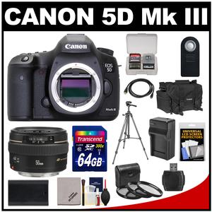 Canon EOS 5D Mark III Digital SLR Camera Body with 50mm f/1.4 USM Lens + 64GB Card + Battery & Charger + Case + 3 Filters + Tripod Kit