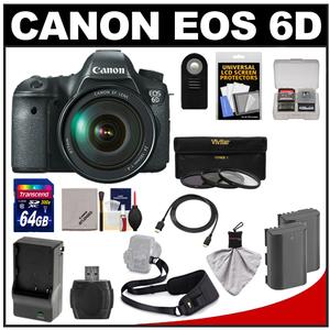 Canon EOS 6D Digital SLR Camera Body with EF 24-105mm L IS USM Lens with 64GB Card + 2 Batteries + Charger + Sling Strap + 3 Filters + Remote Kit