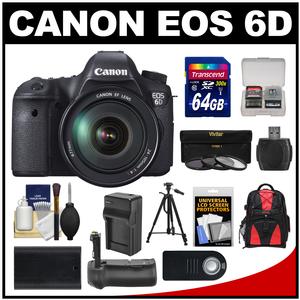 Canon EOS 6D Digital SLR Camera Body with EF 24-105mm L IS USM Lens with 64GB Card + Backpack + Grip + Battery & Charger + Tripod + Kit