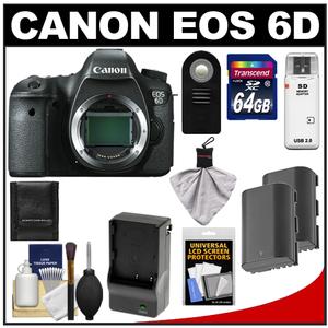 Canon EOS 6D Digital SLR Camera Body with 64GB Card + 2 Batteries & Charger + Remote + Accessory Kit