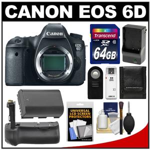 Canon EOS 6D Digital SLR Camera Body with 64GB Card + Battery & Charger + Battery Grip + Remote + Accessory Kit