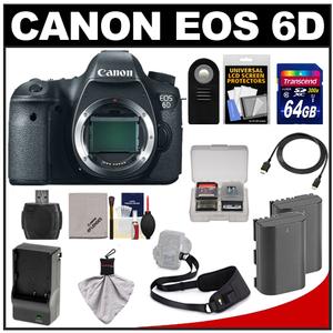 Canon EOS 6D Digital SLR Camera Body with 64GB Card + 2 Batteries & Charger + Sling Strap + HDMI Cable + Remote + Accessory Kit