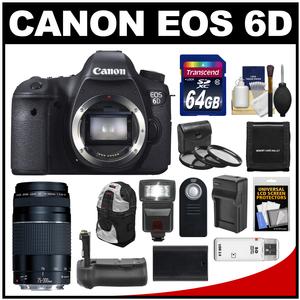 Canon EOS 6D Digital SLR Camera Body with EF 75-300mm III Lens + 64GB Card + Backpack + Flash + Grip + Battery/Charger Kit