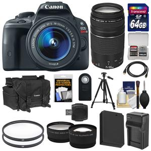 Canon EOS Rebel SL1 Digital SLR Camera & EF-S 18-55mm IS STM Lens (Black) with 75-300mm III Lens + 64GB Card + Battery + Case + Tele\/Wide Lenses + Tripod Kit Canon EOS Rebel SL1 Digital SLR Camera & EF-S 18-55mm IS STM Lens (Black) with 75-300mm III Lens + 64GB Card + Battery + Case + Tele\/Wide Lenses + Tripod Kit