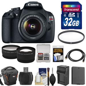 Canon EOS Rebel T5 Digital SLR Camera Body & EF-S 18-55mm IS II Lens with 32GB Card + Case + Battery & Charger + Filter + Tele\/Wide Lens + Kit