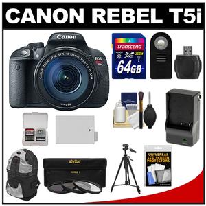 Canon EOS Rebel T5i Digital SLR Camera & EF-S 18-135mm IS STM Lens with 64GB Card + Battery & Charger + Backpack + 3 UV/CPL/ND8 Filters + Remote + Tripod Kit