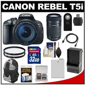 Canon EOS Rebel T5i Digital SLR Camera & EF-S 18-135mm IS STM Lens with EF-S 55-250mm IS STM Lens + 32GB Card + Battery + Backpack + Filters + Accessory Kit Canon EOS Rebel T5i Digital SLR Camera & EF-S 18-135mm IS STM Lens with EF-S 55-250mm IS STM Lens + 32GB Card + Battery + Backpack + Filters + Accessory Kit