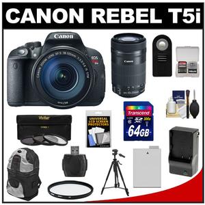 Canon EOS Rebel T5i Digital SLR Camera & EF-S 18-135mm IS STM Lens with EF-S 55-250mm IS STM Lens + 64GB Card + Battery + Backpack + 3 Filters Kit