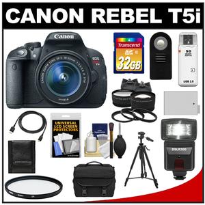Canon EOS Rebel T5i Digital SLR Camera & EF-S 18-55mm IS STM Lens with 32GB Card + Battery + Case + Flash + Tele/Wide Lenses + Tripod + Accessory Kit