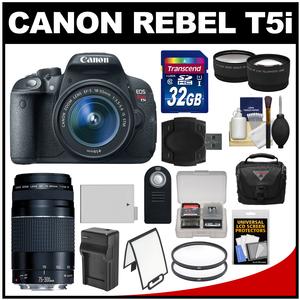 Canon EOS Rebel T5i Digital SLR Camera & EF-S 18-55mm IS STM Lens with EF 75-300mm III Lens + 32GB Card + Case + Battery/Charger + Tele/Wide Lens Kit