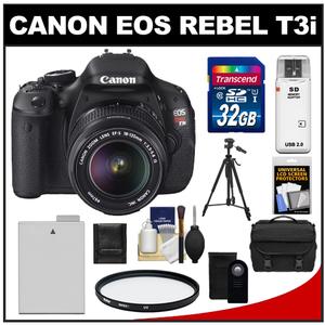 Canon EOS Rebel T3i Digital SLR Camera Body &amp; EF-S 18-135mm IS Lens with 32GB Card + Battery + Case + Filter + Remote + Tripod + Cleaning &amp; Accessory Kit