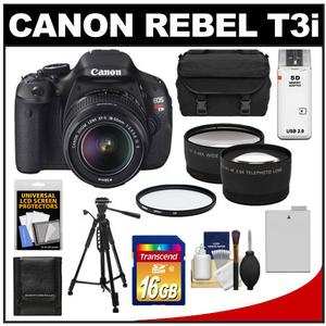 Canon EOS Rebel T3i Digital SLR Camera Body & EF-S 18-55mm IS II Lens - Refurbished with 16GB Card + Battery + Filter + Tripod + Case + Telephoto & Wide-Angle L - Digital Cameras and Accessories - Hip Lens.com