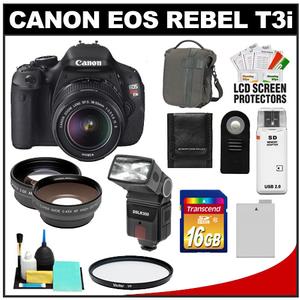 Canon EOS Rebel T3i Digital SLR Camera Body & EF-S 18-55mm IS II Lens with 16GB Card + Flash + Case + Battery + Remote + Filter + Telephoto/ Wide-Angle Lens Kit - Digital Cameras and Accessories - Hip Lens.com
