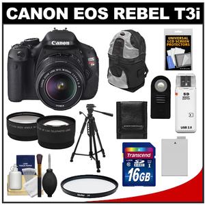 Canon EOS Rebel T3i Digital SLR Camera Body & EF-S 18-55mm IS II Lens with 16GB Card + Tripod + Case + Battery + Remote + Filter + Telephoto/Wide-Angle Lens Kit - Digital Cameras and Accessories - Hip Lens.com