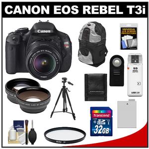 Canon EOS Rebel T3i Digital SLR Camera Body & EF-S 18-55mm IS II Lens with 32GB Card + Tripod + Case + Battery + Remote + Filter + Telephoto/Wide-Angle Lens Kit - Digital Cameras and Accessories - Hip Lens.com