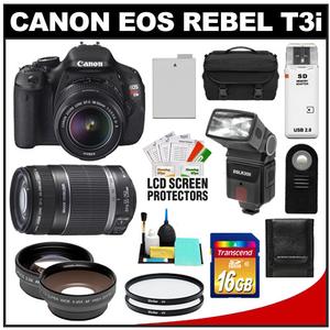 Canon EOS Rebel T3i Digital SLR Camera Body & EF-S 18-55mm IS II Lens with 55-250mm IS Lens + 16GB Card + Flash + Case + Filter + Telephoto/Wide-Angle Lens Kit - Digital Cameras and Accessories - Hip Lens.com