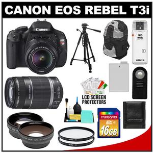 Canon EOS Rebel T3i Digital SLR Camera Body & EF-S 18-55mm IS II Lens with 55-250mm IS Lens + 16GB Card + Tripod + Case + Filter + Telephoto/Wide-Angle Lens Kit - Digital Cameras and Accessories - Hip Lens.com