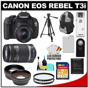 Canon EOS Rebel T3i Digital SLR Camera Body & EF-S 18-55mm IS II Lens with 55-250mm IS Lens + 32GB Card + Tripod + Case + Filter + Telephoto/Wide-Angle Lens Kit - Digital Cameras and Accessories - Hip Lens.com