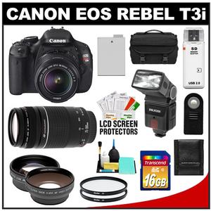 Canon EOS Rebel T3i Digital SLR Camera Body & EF-S 18-55mm IS II Lens with 75-300mm III Lens + 16GB Card + Flash + Case + Filter + Telephoto/Wide-Angle Lens Kit - Digital Cameras and Accessories - Hip Lens.com