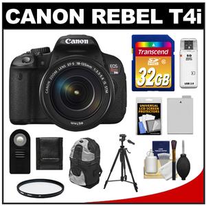 Canon EOS Rebel T4i Digital SLR Camera Body & EF-S 18-135mm IS STM Lens with 32GB Card + Battery + Backpack + Tripod + Filter + Remote + Accessory Kit - Digital Cameras and Accessories - Hip Lens.com
