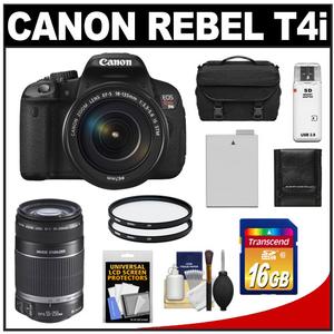 Canon EOS Rebel T4i Digital SLR Camera Body & EF-S 18-135mm IS STM Lens with 55-250mm IS Lens + 16GB Card + Battery + Case + Filters + Accessory Kit - Digital Cameras and Accessories - Hip Lens.com