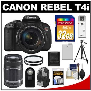 Canon EOS Rebel T4i Digital SLR Camera Body & EF-S 18-135mm IS STM Lens with 55-250mm IS Lens + 32GB Card + Tripod + Battery + Backpack + Filters + Accessory Ki - Digital Cameras and Accessories - Hip Lens.com