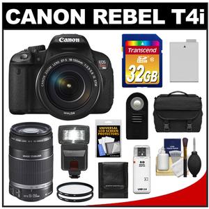 Canon EOS Rebel T4i Digital SLR Camera Body & EF-S 18-135mm IS STM Lens with 55-250mm IS Lens + 32GB Card + Flash + Battery + Case + Filters + Accessory Kit - Digital Cameras and Accessories - Hip Lens.com