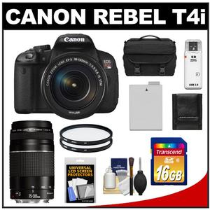 Canon EOS Rebel T4i Digital SLR Camera Body & EF-S 18-135mm IS STM Lens with EF 75-300mm III Zoom Lens + 16GB Card + Battery + Case + Filters + Accessory Kit - Digital Cameras and Accessories - Hip Lens.com