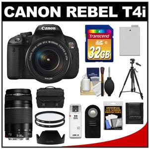Canon EOS Rebel T4i Digital SLR Camera Body & EF-S 18-135mm IS STM Lens with EF 75-300mm III Lens + 32GB Card + Tripod + Battery + Case + Filters + Accessory Ki - Digital Cameras and Accessories - Hip Lens.com