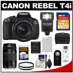 Canon EOS Rebel T4i Digital SLR Camera Body & EF-S 18-135mm IS STM Lens with 75-300mm III Lens + 32GB Card + Flash + Battery + Case + Filters + Accessory Kit - Digital Cameras and Accessories - Hip Lens.com