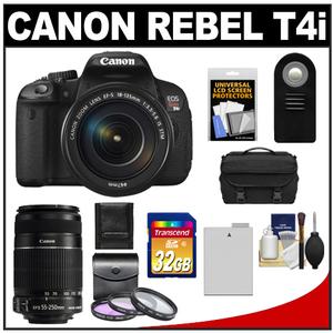 Canon EOS Rebel T4i Digital SLR Camera Body & EF-S 18-135mm IS STM Lens with 55-250mm IS Lens + 32GB Card + Battery + Case +  3 Filters + Accessory Kit