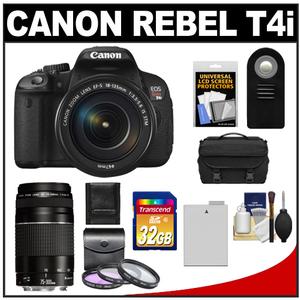 Canon EOS Rebel T4i Digital SLR Camera Body & EF-S 18-135mm IS STM Lens with 75-300mm III Lens + 32GB Card + Battery + Case + 3 Filters + Accessory Kit
