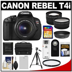 Canon EOS Rebel T4i Digital SLR Camera Body & EF-S 18-55mm IS II Lens with 32GB Card + Battery + Case + Tripod + Filter + Remote + Tele & Wide-Angle Lens Kit - Digital Cameras and Accessories - Hip Lens.com
