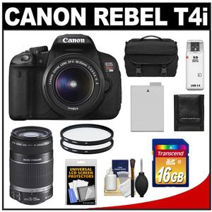 Canon EOS Rebel T4i Digital SLR Camera Body & EF-S 18-55mm IS II Lens with 55-250mm IS Lens + 16GB Card + Battery + Case + Filters + Accessory Kit - Digital Cameras and Accessories - Hip Lens.com