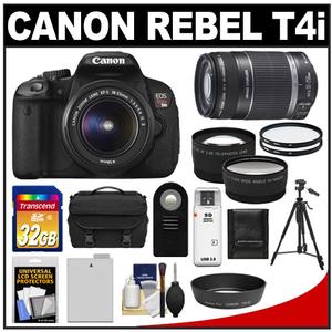 Canon EOS Rebel T4i Digital SLR Camera Body & EF-S 18-55mm IS II Lens with 55-250mm IS Lens + 32GB Card + Tripod + Battery + Case + Filters + Tele/Wide Lens Kit - Digital Cameras and Accessories - Hip Lens.com