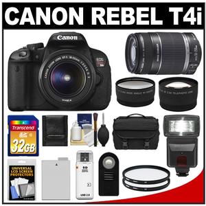Canon EOS Rebel T4i Digital SLR Camera Body & EF-S 18-55mm IS II Lens with 55-250mm IS Lens + 32GB Card + Flash + Battery + Case + Filters + Tele/Wide Lens Kit - Digital Cameras and Accessories - Hip Lens.com