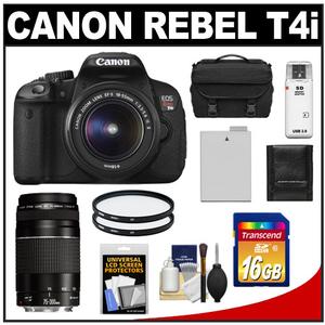 Canon EOS Rebel T4i Digital SLR Camera Body & EF-S 18-55mm IS II Lens with EF 75-300mm III Lens + 16GB Card + Battery + Case + Filters + Accessory Kit - Digital Cameras and Accessories - Hip Lens.com