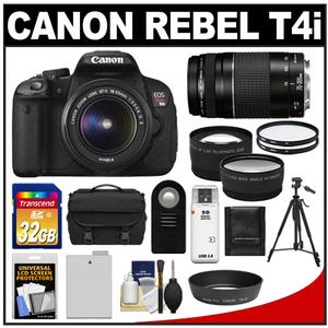 Canon EOS Rebel T4i Digital SLR Camera Body & EF-S 18-55mm IS II Lens with EF 75-300mm III Lens + 32GB Card + Tripod + Battery + Case + Filters + 2 Lenses Kit - Digital Cameras and Accessories - Hip Lens.com