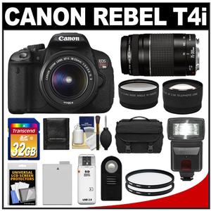 Canon EOS Rebel T4i Digital SLR Camera Body & EF-S 18-55mm IS II Lens with EF 75-300mm III Lens + 32GB Card + Flash + Battery + Case + Filters + Lenses Kit - Digital Cameras and Accessories - Hip Lens.com