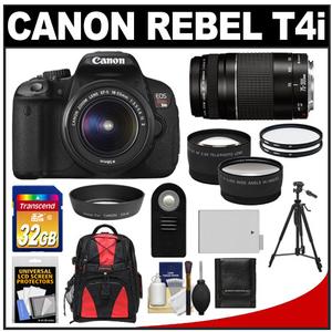Canon EOS Rebel T4i Digital SLR Camera Body & EF-S 18-55mm IS II Lens with 75-300mm III Lens + 32GB Card + Tripod + Battery + Backpack + Filters + 2 Lenses Kit - Digital Cameras and Accessories - Hip Lens.com