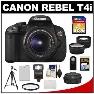 Canon EOS Rebel T4i Digital SLR Camera Body & EF-S 18-55mm IS II Lens with 32GB Card + Case + Flash + Battery + Tripod + 2 Lens Set + Filters + Accessory Kit - Digital Cameras and Accessories - Hip Lens.com